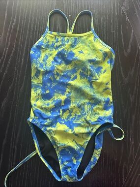 Jolyn Clothing Blue & Lime Green Floral One-Piece Swimsuit